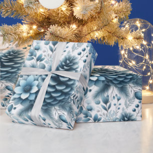 Cadeau Joyeux Noël Papier d'emballage Cônes de pin bleus