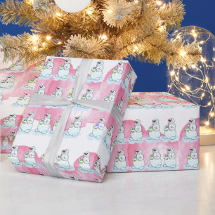 Cadeau Joyeux Noël rose bonhomme à neige papier