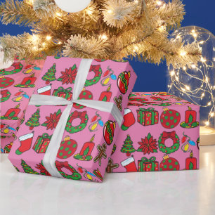 Cadeau Joyeux Noël rose ornements papier enveloppement