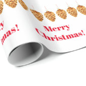 Cadeau Joyeux papier à envelopper de pinecones de Noël (Coin rond)