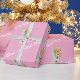 Cadeau Joyeux papier à envelopper Noël Bébé Ange rose