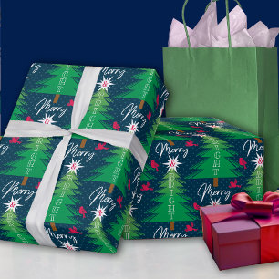 Cadeau Joyeux papier d'enveloppement d'arbre de Noël bril