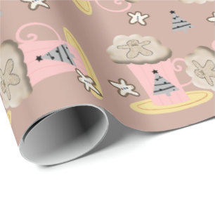 Cadeau Joyeux papier d'enveloppement de Cappuccino rose N