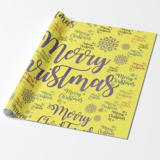 Cadeau Joyeux papier d'enveloppement de Noël Jaune (Déroulé)
