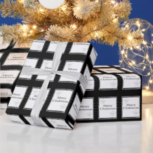 Cadeau Joyeux papier d'enveloppement de Noël noir et blan