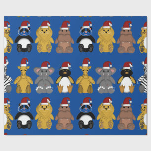 Cadeau JUNGLE CUTE ANIMAUX DANS SANTA HATS Wrapper Papier
