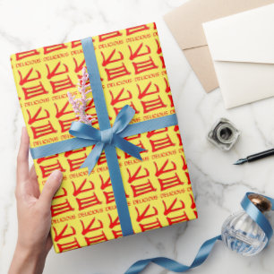 Cadeau Kanji délicieux papier d'emballage jaune mat roug