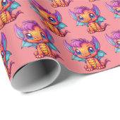 Cadeau Kawaii Dragon Papier d'enveloppement d'anniversair (Coin rond)