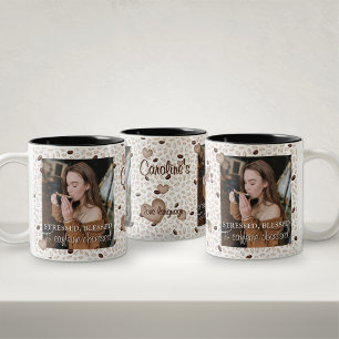 Cadeau koffiebeker met foto voor haar tweekleurige koffiemok