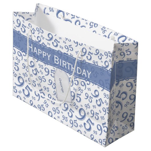 Cadeau Label Birthday 95 Random Number Pattern Blu Groot Cadeauzakje (Voorkant Gekanteld)