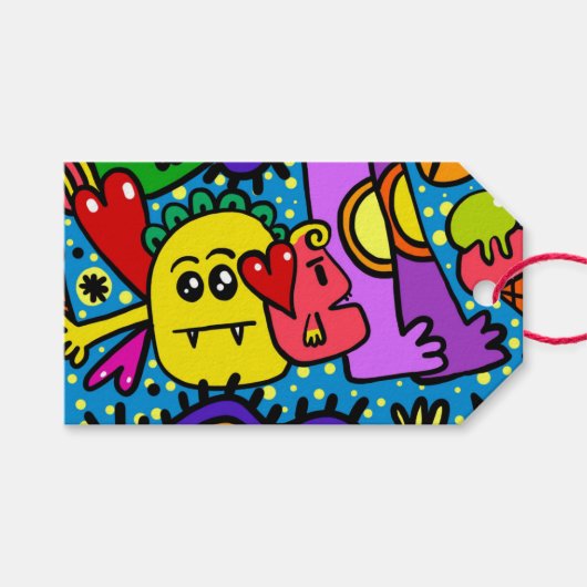 Cadeau Label HAPPY MONSTER DOODLE CRITTER Cadeaulabel (Voorkant (Horizontaal))