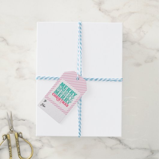 Cadeau label in Mint + Roze Vrolijk Kerstfeest, ge Cadeaulabel (Met Touw)