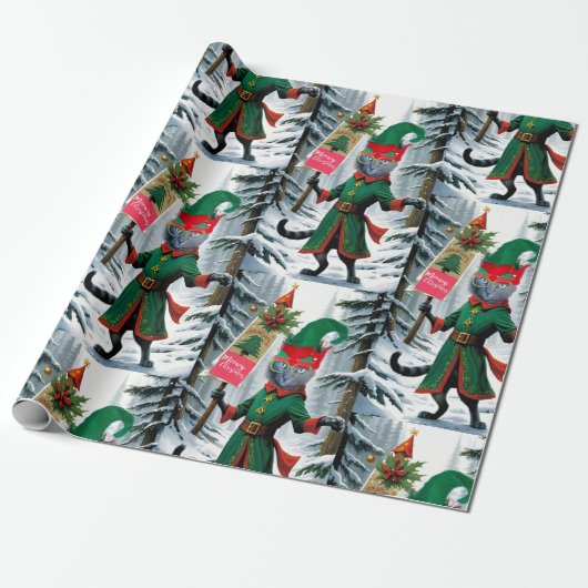 Cadeau Le papier d'emballage de Noël Joyeux elfe de la fo (Déroulé)