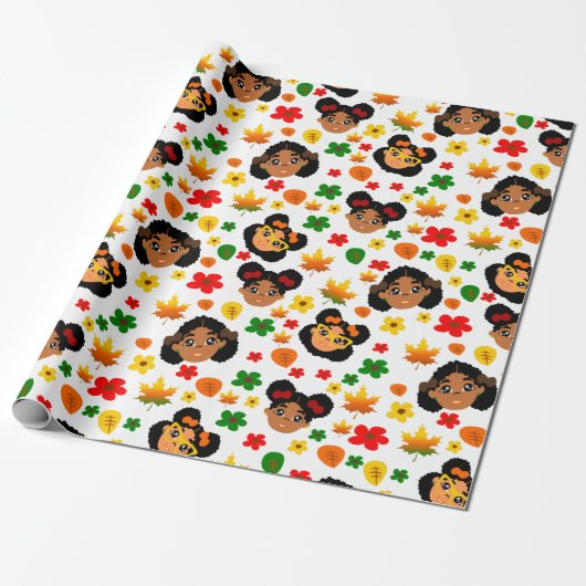 Cadeau Les Filles Afro Automne Thankgiving Papier (Déroulé)