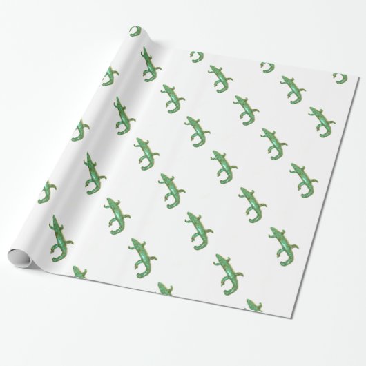 Cadeau lézards verts sur papier blanc (Déroulé)