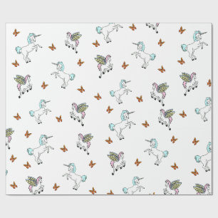 Cadeau Licorne Pegasus et papier d'emballage de papillons