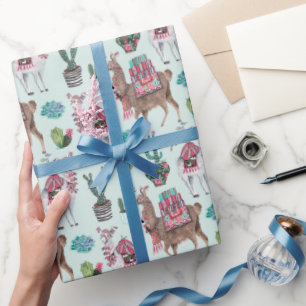 Cadeau Llama bleu Papier à envelopper