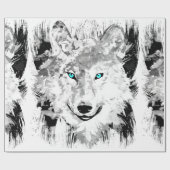 Cadeau Loup | Dessin de loup gris | Papier d'enrobage (Plat)