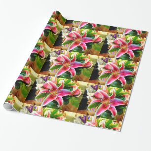 Cadeau lys stargazer rose enveloppant du papier