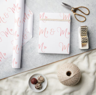 Cadeau M. Et Mme Script Papier Enveloppant Rose