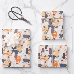 Cadeau met Cartoon Kat Huisdier Patroon Inpakpapier Vel