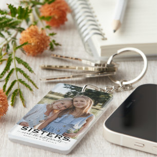 Cadeau met quote & 2 foto's voor zusters sleutelhanger