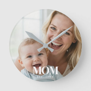 Cadeau met witte typografie foto voor moeder ronde klok