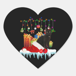 Cadeau met zwarte kat voor mijn kerstmis hart sticker