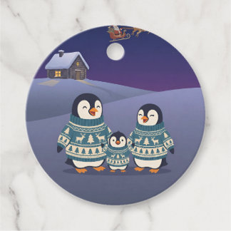 Cadeau Mignonne famille de manchots en pull | Étiquettes