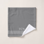 Cadeau Monogramme Gris Bordure Rayée Gris Clair (Gant de toilette)