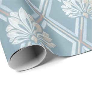 Cadeau Motif bleu démodé de papier peint de fan de