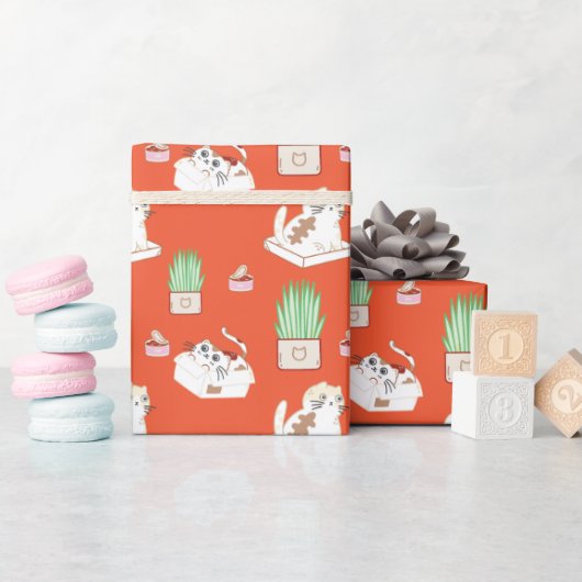 Cadeau Motif Cute Kitty En Papier Rouge (Baby Shower)