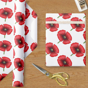 Cadeau Motif de fleurs de pavot rouge sur papier blanc