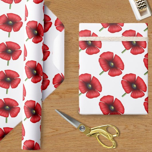 Cadeau Motif de fleurs de pavot rouge sur papier blanc