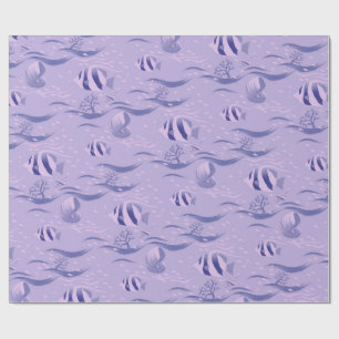 Cadeau Motif de poisson sur papier d'emballage violet