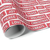 Cadeau Mots de Noël Papier à enveloppement rouge et blanc (Coin rond)