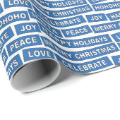 Cadeau Mots de Noël Papier d'enveloppement bleu et blanc (Coin rond)