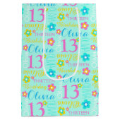 Cadeau Moyen 13ème Sac nommé fait sur commande rose turquoise (Dos)