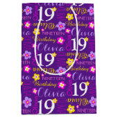 Cadeau Moyen 19e Anniversaire rose violet personnalisé sac cade (Devant)