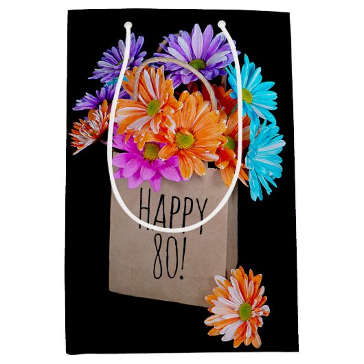 Cadeau Moyen 80e Anniversaire Bouquet Daisy dans sac en papier (Devant)