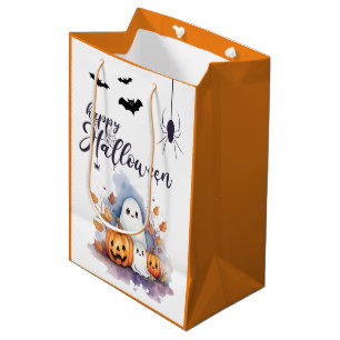 Cadeau Moyen Halloween Citrouille de fantôme - Sac de traitemen