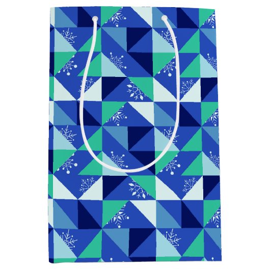 Cadeau Moyen Patchwork Snowflakes - Arrière - plan bleu - Sac c (Devant)