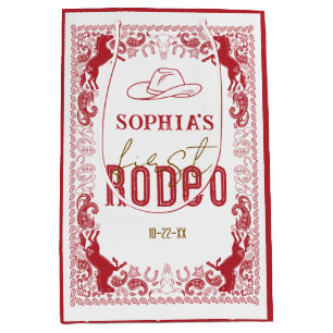 Cadeau Moyen Red First Rodeo Anniversaire Faveur Sac - Western