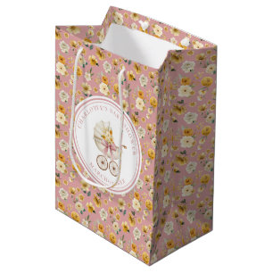 Cadeau Moyen Sac de fête prénatale pour bébé avec calèche flora