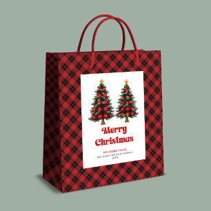 Cadeau Moyen Sac de Noël à carreaux rouge noir tendance éditabl
