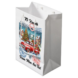 Cadeau Moyen Sac de Noël du Père Noël avec autocollants d'hiver