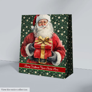 Cadeau Moyen Sac de Noël Monogram : Aquarelle Santa Claus