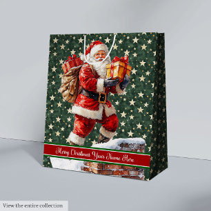 Cadeau Moyen Sac de Noël Vintage de Père Noël personnalisé