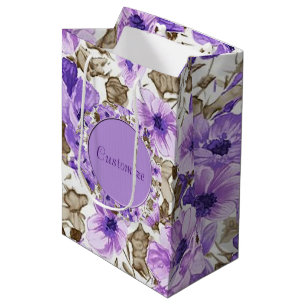 Cadeau Moyen Sac floral pourpre et blanc personnalisé de cadea