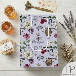 Cadeau Moyen Sac Floral Reine Abeille Vintage Lavande